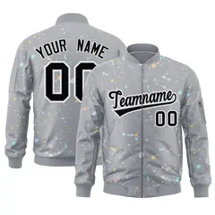 Gray Black White Full-Zip Graffiti Splash Varsity Letterman Jacket