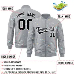 Gray Black White Full-Zip Graffiti Splash Varsity Letterman Jacket 2
