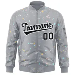 Gray Black White Full-Zip Graffiti Splash Varsity Letterman Jacket 3