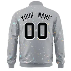 Gray Black White Full-Zip Graffiti Splash Varsity Letterman Jacket 4