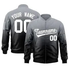 Gray Black-White Gradient Full-Zip Varsity Letterman Bomber Jacket