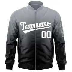 Gray Black-White Gradient Full-Zip Varsity Letterman Bomber Jacket 3