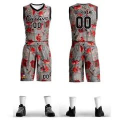 Gray Black-White Graffiti Pattern Mesh Basketball Jersey Sets 1