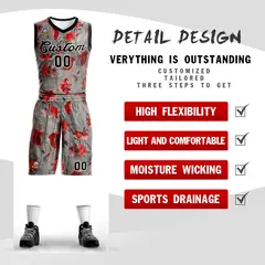 Gray Black-White Graffiti Pattern Mesh Basketball Jersey Sets 2