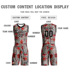 Gray Black-White Graffiti Pattern Mesh Basketball Jersey Sets 3