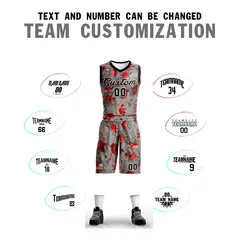 Gray Black-White Graffiti Pattern Mesh Basketball Jersey Sets 4