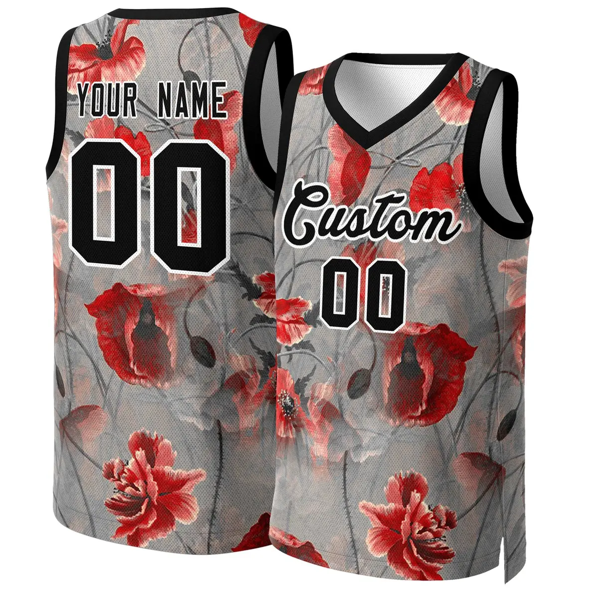 Gray Black-White Graffiti Pattern Mesh Basketball Jersey