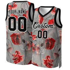 Gray Black-White Graffiti Pattern Mesh Basketball Jersey