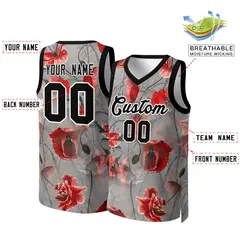 Gray Black-White Graffiti Pattern Mesh Basketball Jersey 2