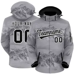 Gray Black White Graffiti Pattern Waterproof Jacket for Climbing