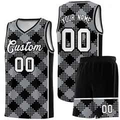 Gray Black-White Grid Basketball Kits For Team 1