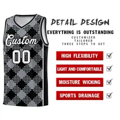 Gray Black-White Grid Basketball Kits For Team 2