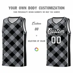Gray Black-White Grid Basketball Kits For Team 3