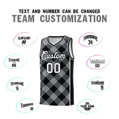 Gray Black-White Grid Basketball Kits For Team 4
