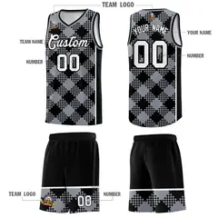 Gray Black-White Grid Basketball Kits For Team 5