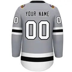 Gray Black-White Lace-Up Neck Hockey Jersey 4