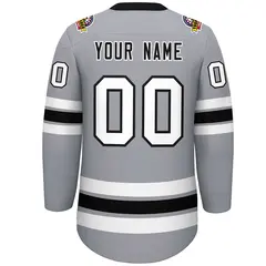 Gray Black-White Lace-Up Neck Hockey Jersey 4