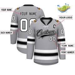Gray Black-White Lace-Up Neck Hockey Jersey 2
