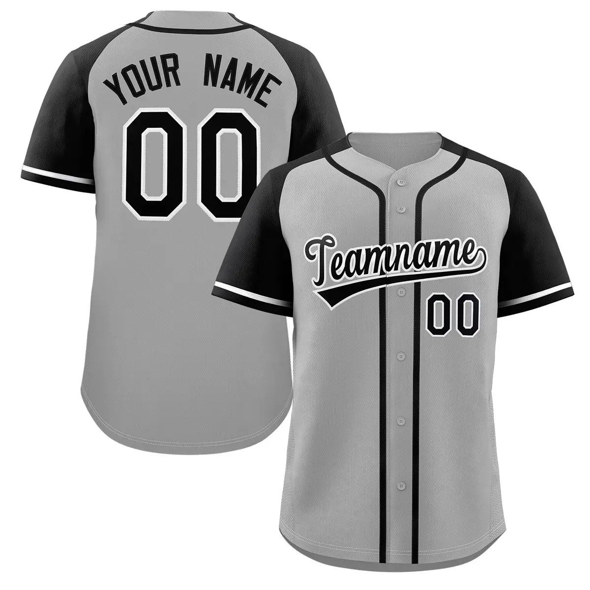 Gray Black-White Raglan Sleeve Authentic Baseball Jersey