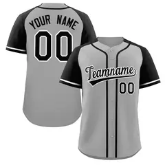 Gray Black-White Raglan Sleeve Authentic Baseball Jersey 1