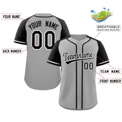 Gray Black-White Raglan Sleeve Authentic Baseball Jersey 2