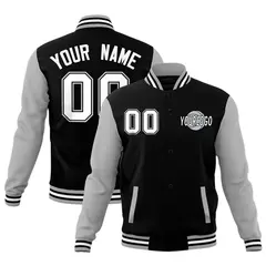 Gray Black White Raglan Sleeve Cotton Letterman Jacket 1