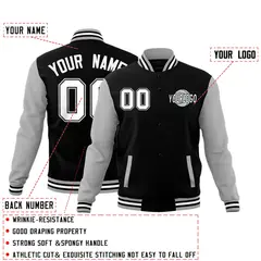 Gray Black White Raglan Sleeve Cotton Letterman Jacket 2
