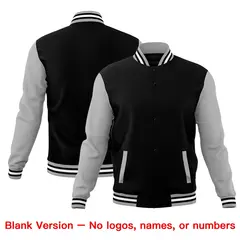 Gray Black White Raglan Sleeve Cotton Letterman Jacket 6