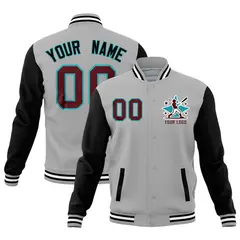 Gray Black White Raglan Sleeves Cotton Letterman Jacket