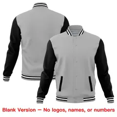 Gray Black White Raglan Sleeves Cotton Letterman Jacket 6