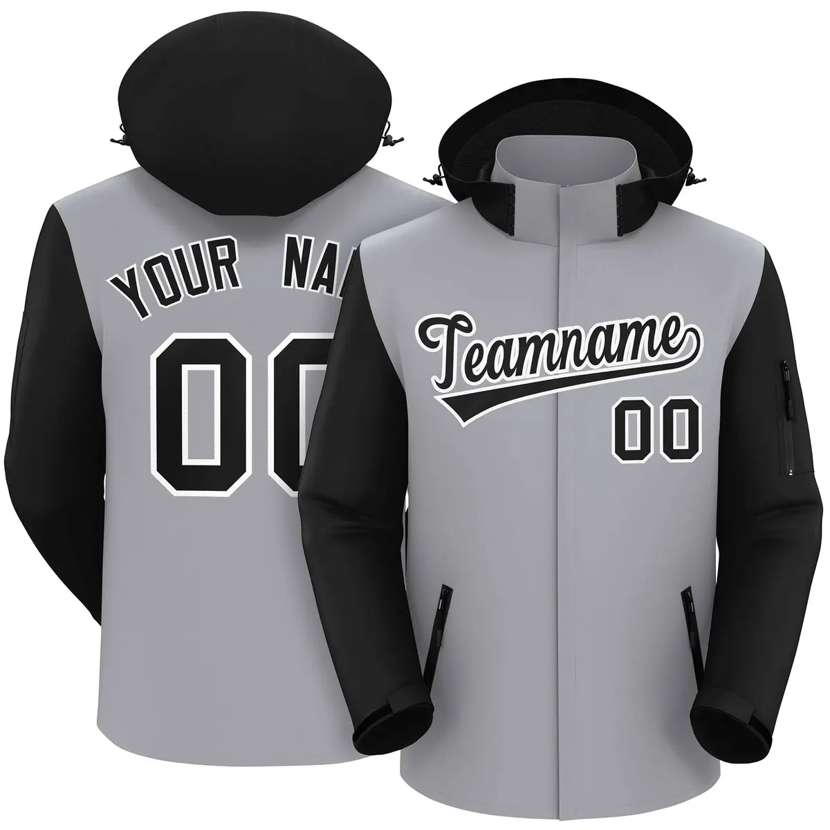 Gray Black-White Raglan Sleeves Waterproof Jacket