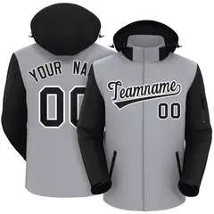 Gray Black-White Raglan Sleeves Waterproof Jacket