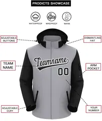 Gray Black-White Raglan Sleeves Waterproof Jacket 2