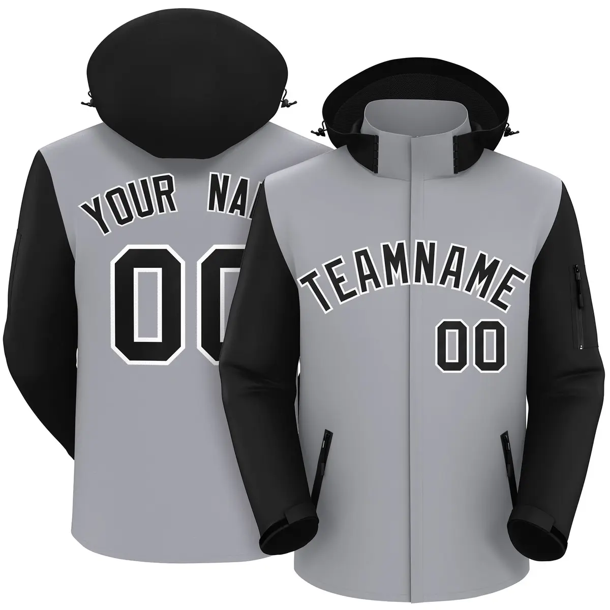 Gray Black-White Raglan Sleeves Waterproof Jacket