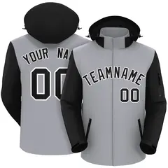 Gray Black-White Raglan Sleeves Waterproof Jacket 1