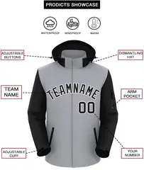 Gray Black-White Raglan Sleeves Waterproof Jacket 2