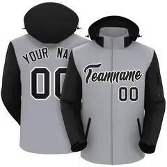 Gray Black-White Raglan Sleeves Waterproof Jacket 1