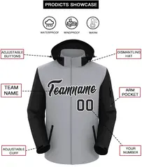 Gray Black-White Raglan Sleeves Waterproof Jacket 2