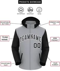 Gray Black-White Raglan Sleeves Waterproof Jacket 2