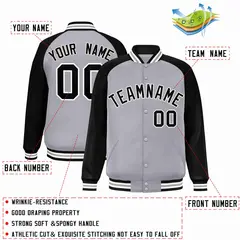 Gray Black-White Raglan Varsity Full-Snap Letterman Jacket 2