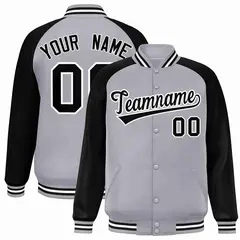 Gray Black-White Raglan Varsity Full-Snap Letterman Jacket 1