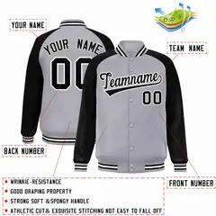 Gray Black-White Raglan Varsity Full-Snap Letterman Jacket 2