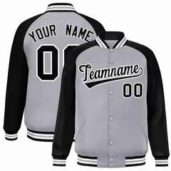 Gray Black-White Raglan Varsity Full-Snap Letterman Jacket 1