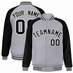 Gray Black-White Raglan Varsity Full-Snap Letterman Jacket 1