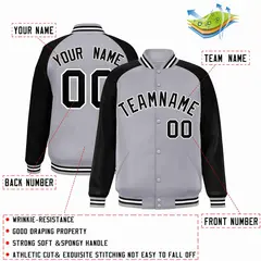 Gray Black-White Raglan Varsity Full-Snap Letterman Jacket 2