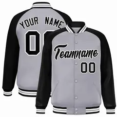 Gray Black-White Raglan Varsity Full-Snap Letterman Jacket 1