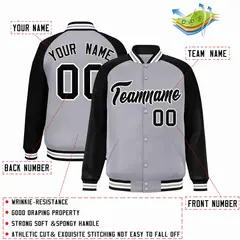 Gray Black-White Raglan Varsity Full-Snap Letterman Jacket 2