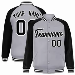 Gray Black-White Raglan Varsity Full-Snap Letterman Jacket 1