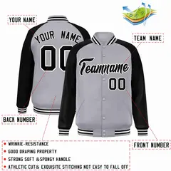 Gray Black-White Raglan Varsity Full-Snap Letterman Jacket 2