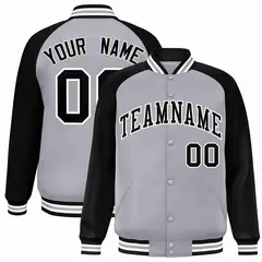 Gray Black-White Raglan Varsity Full-Snap Letterman Jacket 1